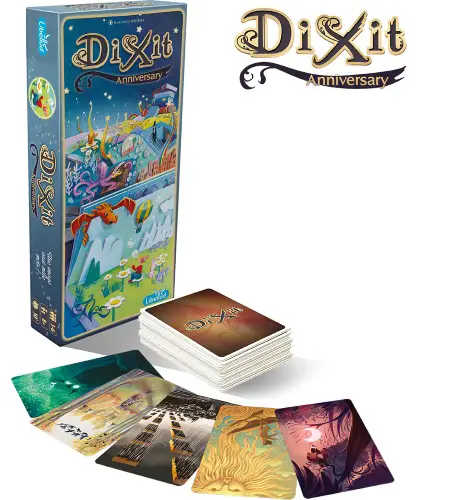 Dixit Anniversary expansion game box with a preview of some of the cards