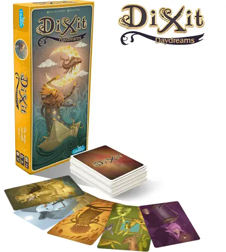Dixit Daydreams expansion game box with a preview of some of the cards