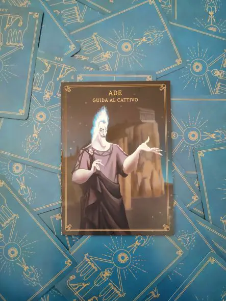 Hades villain guide placed onto a bunch of facedown cards