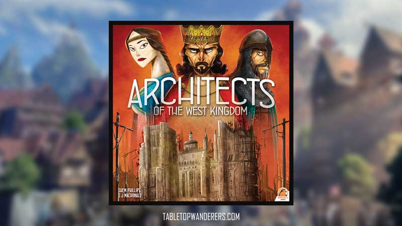 best city building games Architects of the West Kingdom game cover on a defocused bg