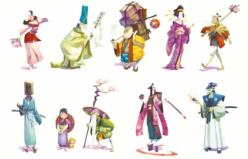 tokaido characters - all the characters on white background