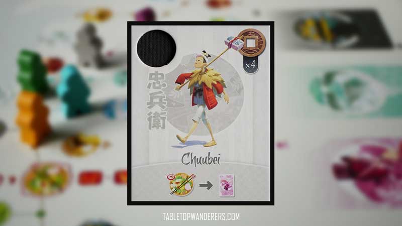 tokaido characters - chuubei card on a blurred tokaido background