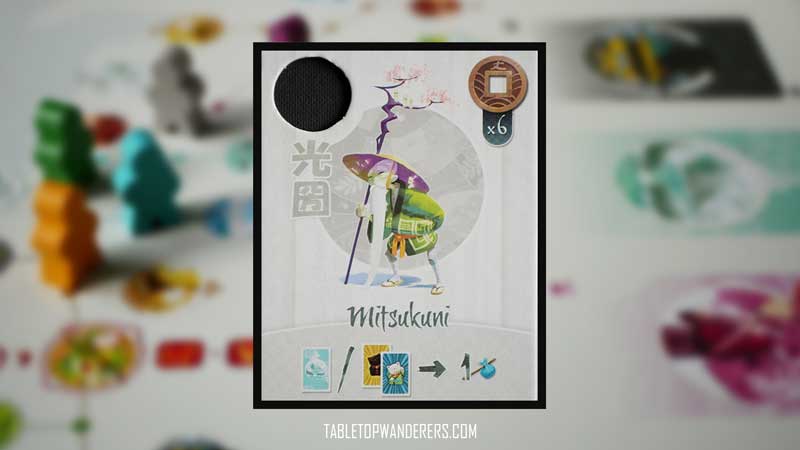 tokaido characters - mitsukuni card on a blurred tokaido background