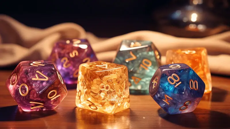 6 different dice in various colours