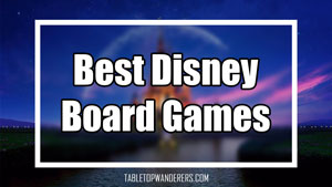 "best disney board games" white text on a blurred background
