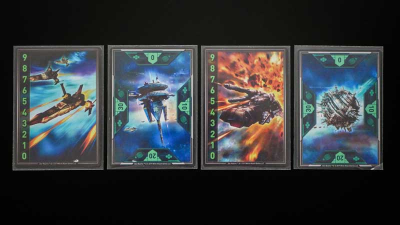 Star Realms 4 Authority tracker cards on a black background